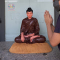 Shakyamuni Buddha Statue 23.6" Seated on Pedestial Glossy Ceramic Brown Finish