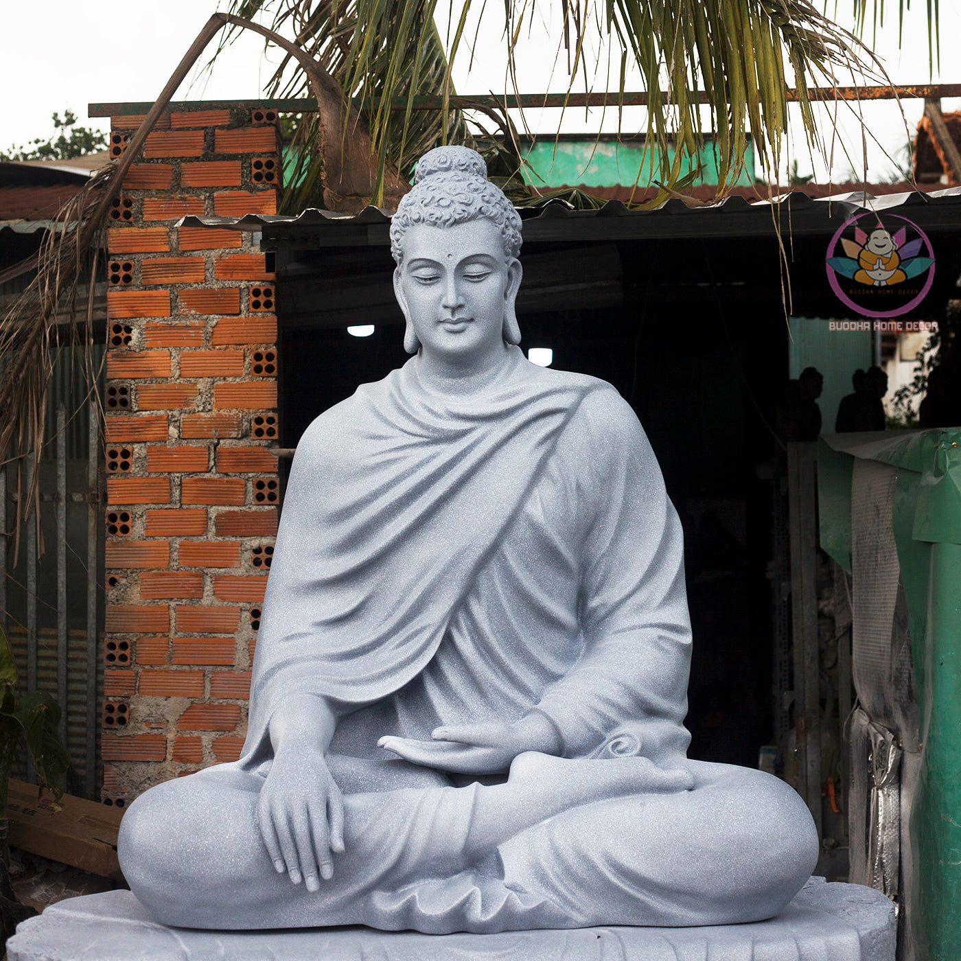 Shakyamuni Buddha Statue 78" – Extra Large Composite Seated Buddha on Stone Base, Outdoor Garden Temple Sculpture