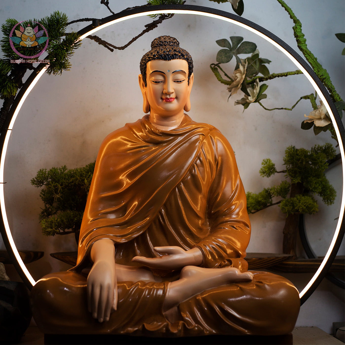 Blue-Grey Buddha Statue – 19.7" (50cm) Shakyamuni in Meditation | Satin Resin Finish | Handcrafted Buddhist Decor from Vietnam