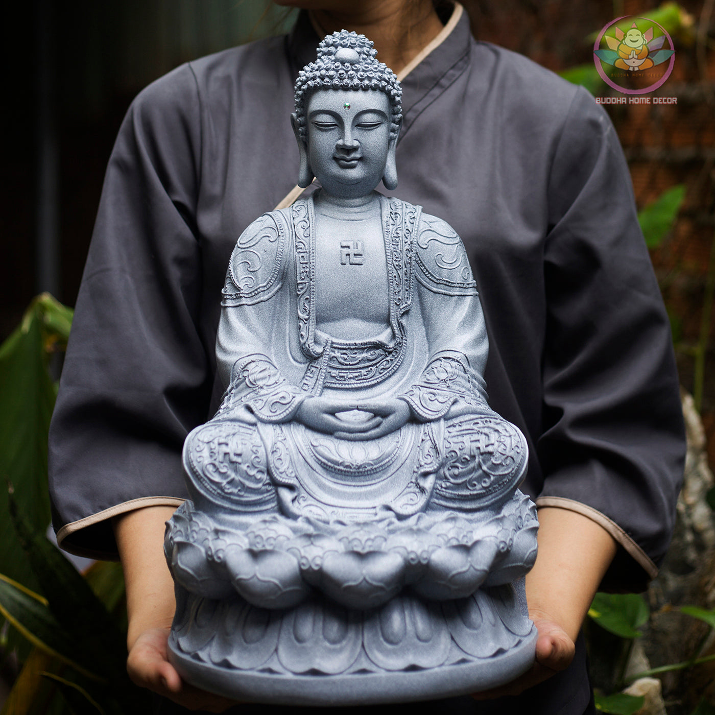 Amitabha Buddha Statue – Antique Bronze Finish Resin Sculpture – Zen Meditation Decor, Buddhist Altar Ornament, Spiritual Gift