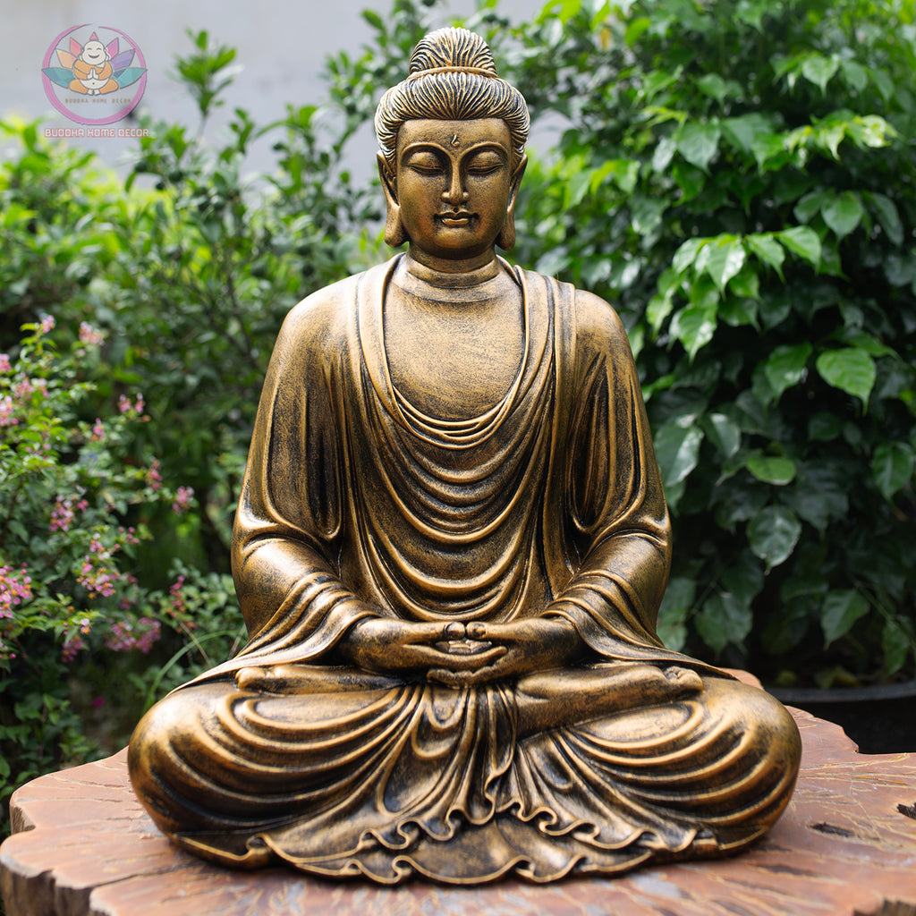 Antique Bronze Finish Buddha Statue – Large Seated Shakyamuni Meditation Sculpture for Home & Garden