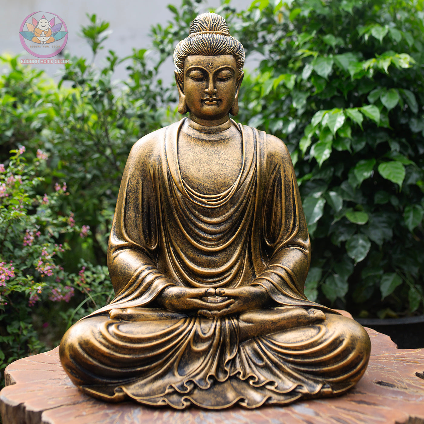 Antique Bronze Finish Buddha Statue – Large Seated Shakyamuni Meditation Sculpture for Home & Garden