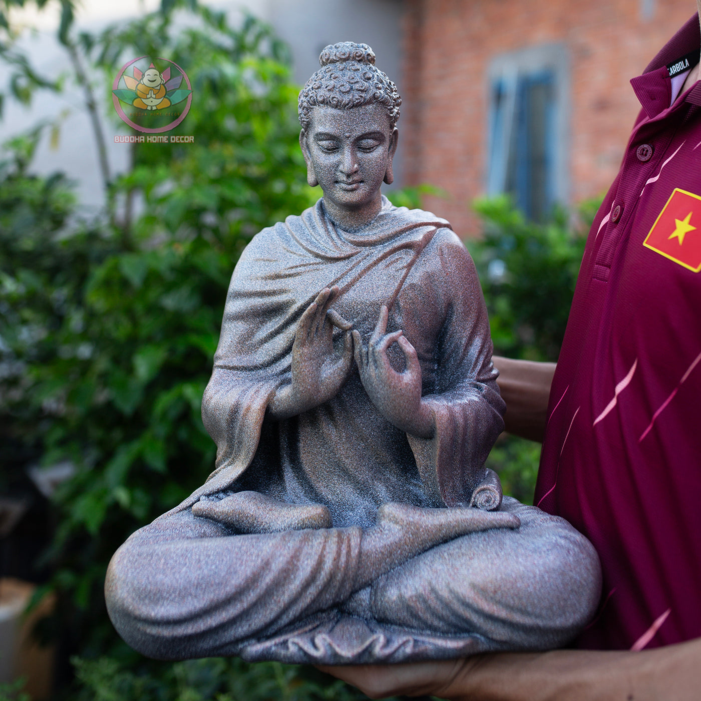 Shakyamuni Buddha Statue 14.5" | Composite Resin and Stone Powder | Granite Stone Finish | Turning the Wheel of Dharma Pose