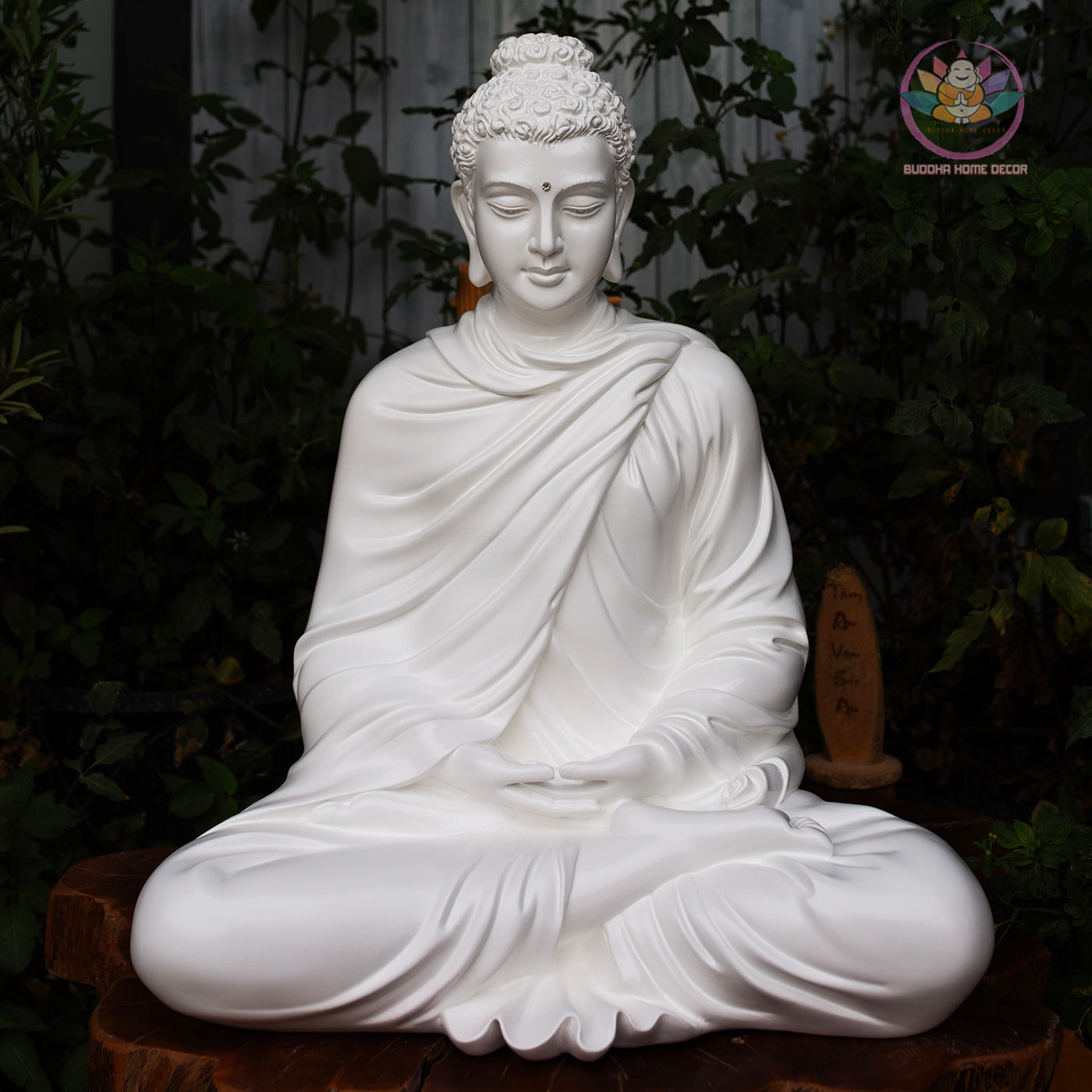 Silver Stone Buddha Statue – 20.5" (52cm) Shakyamuni in Meditation | Metallic Matte Finish | Handcrafted Resin Sculpture from Vietnam