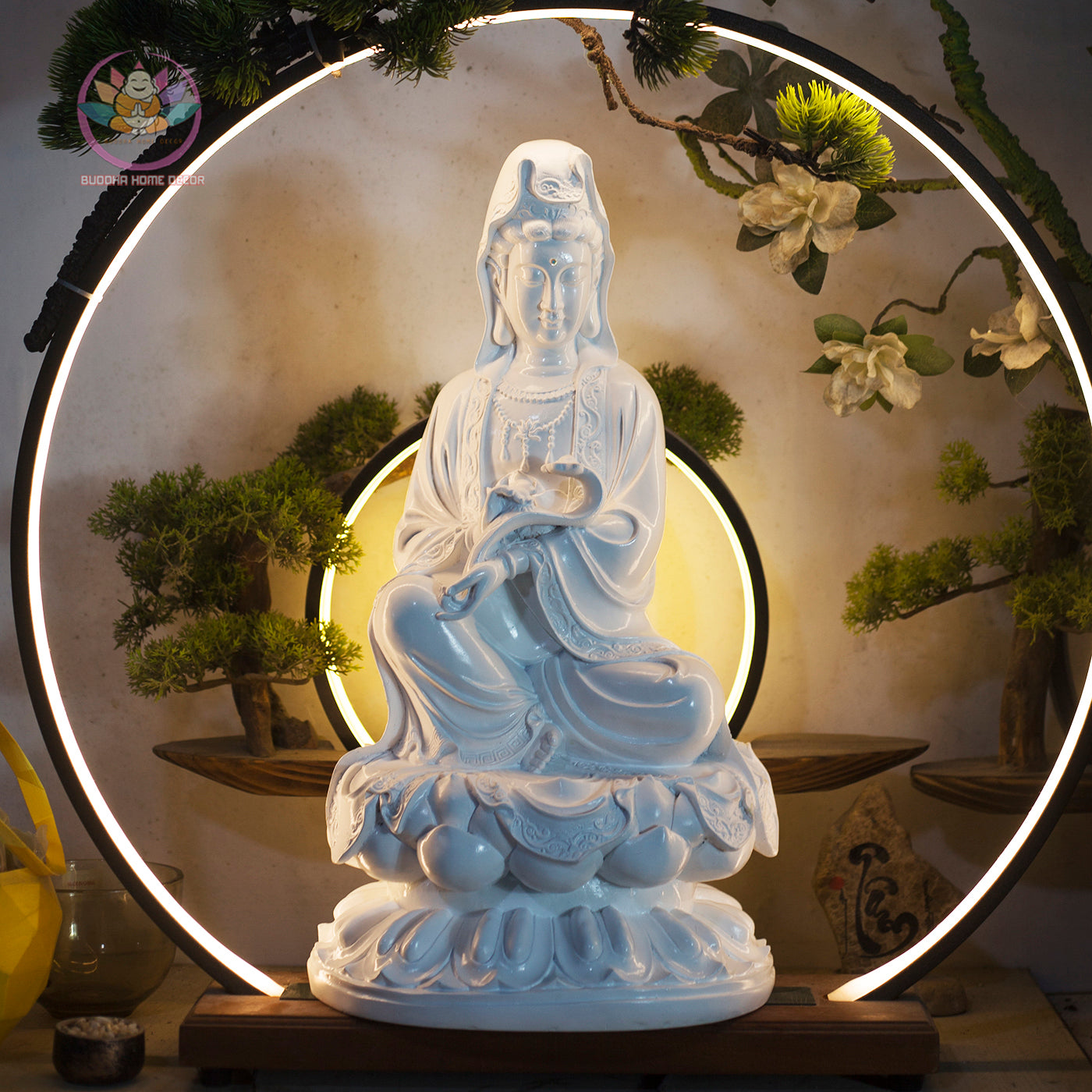 Bronze Guanyin Statue – 18.9" Resin Kwan Yin Bodhisattva Figurine – Zen Home Altar, Meditation Room, Spiritual Decor Gift