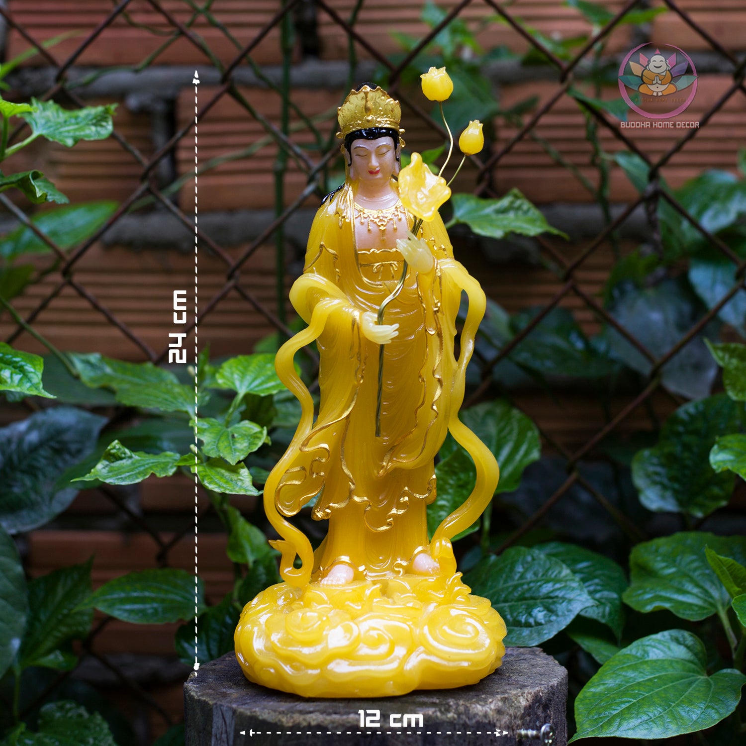 Seishi Bodhisattva Statue – Yellow Quartz Effect Seishi Buddha Figurine | Resin Crystal Look 23cm
