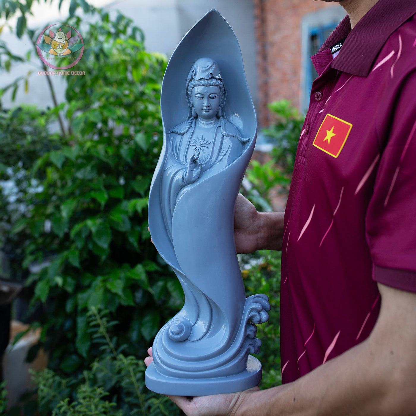 Modern Quan Yin Statue 18.9" | Grey Jade Finish | Standing Guanyin Bodhisattva Home and Altar Decor