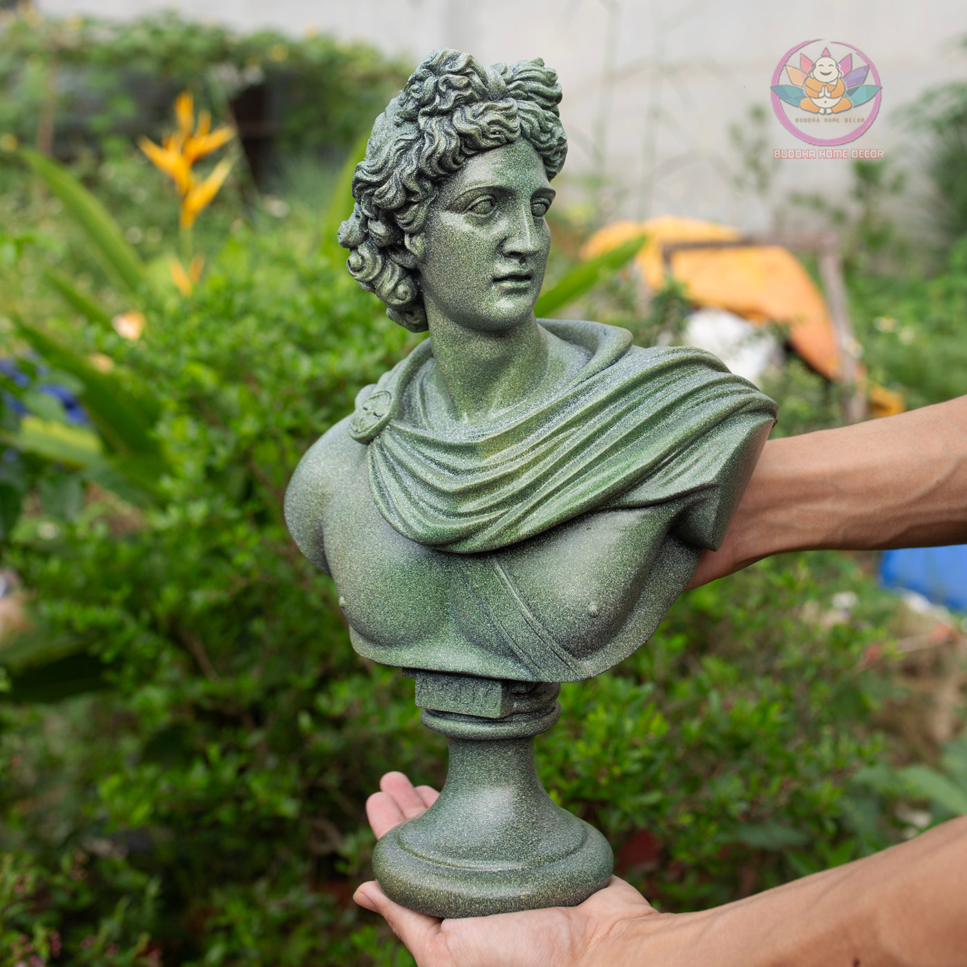 Green Stone Finish Apollo Bust Sculpture: Greek God Statue | Roman Bust