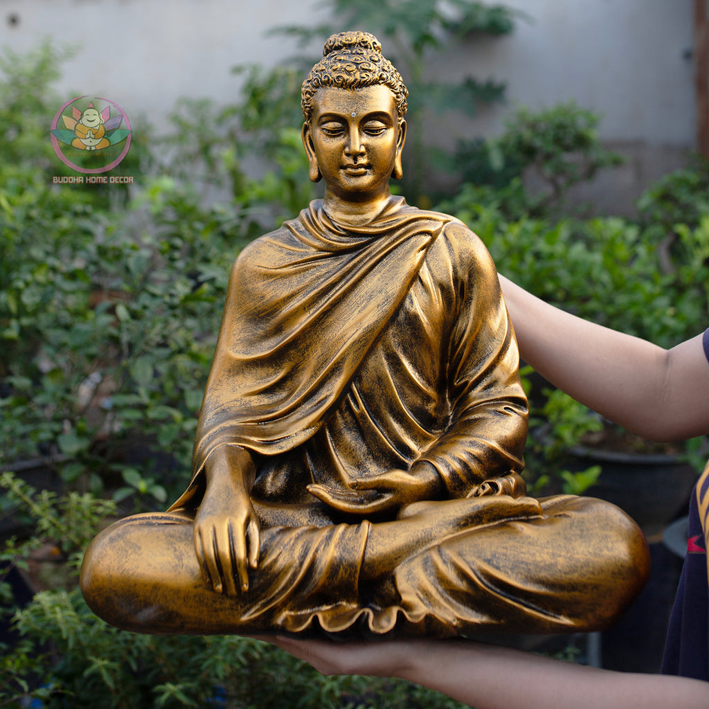 Shakyamuni Buddha Statue | Composite Resin and Stone Powder | Antique Gold Finish