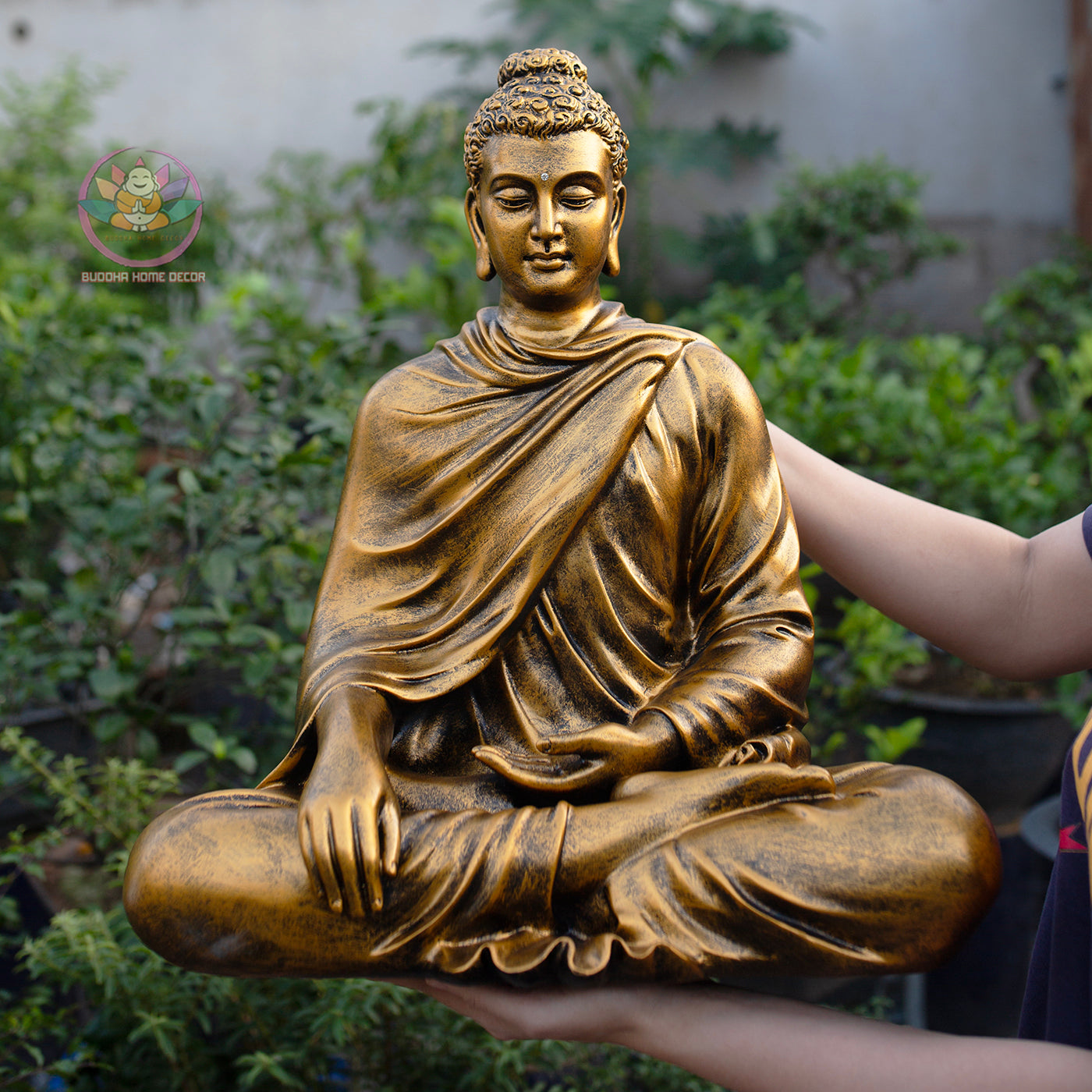 Shakyamuni Buddha Statue | Composite Resin and Stone Powder | Antique Gold Finish