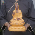 Yellow Robe Guanyin Statue – 11.8" Avalokiteshvara on Lotus Base | Kwan Yin Resin Sculpture for Altar & Zen Decor
