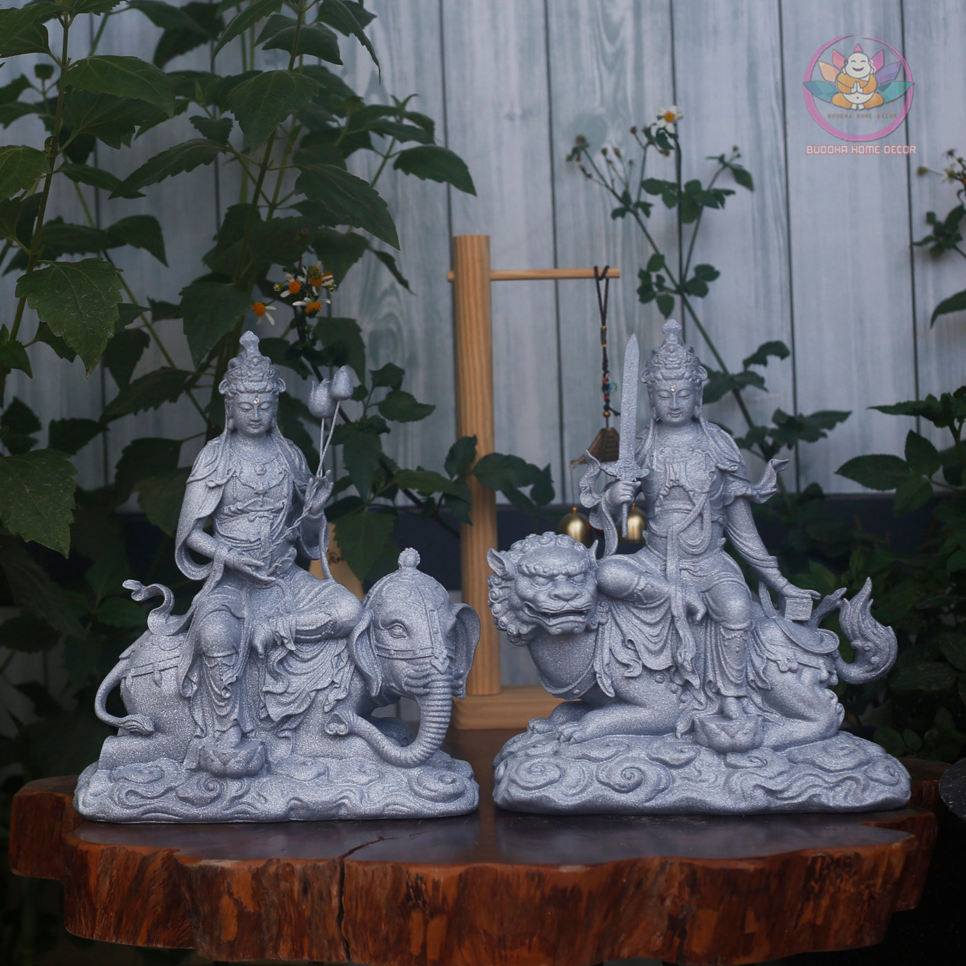Manjushri & Samantabhadra Statue Set 11.8” | Buddhist Deity Figurines | Resin Sculpture for Altar, Zen Home, Meditation Decor