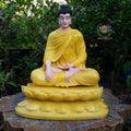 Shakyamuni Buddha Statue on 2-Layer Lotus Base – 50cm | Yellow Quartz Finish | Meditation Buddha | Spiritual Home Decor