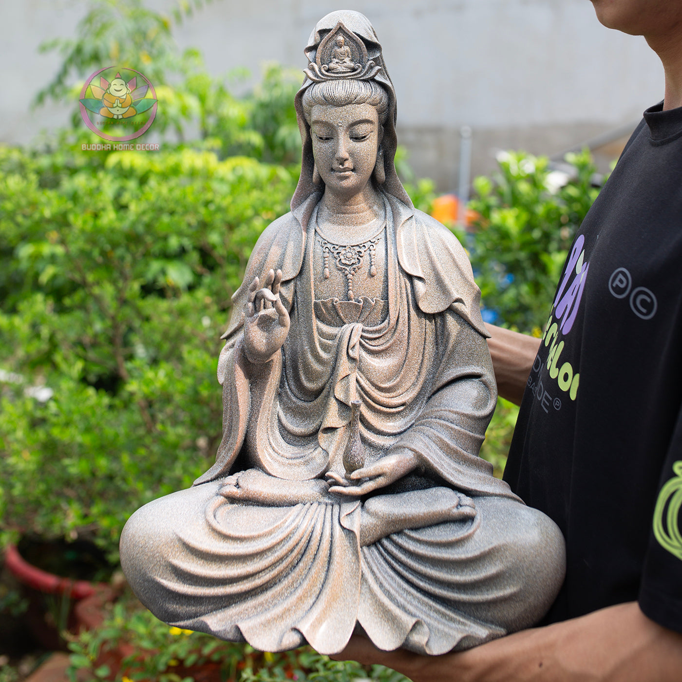 Seated Quan Yin Statue 18.5" | Composite Resin and Stone Powder | White Finish Guan Yin Bodhisattva