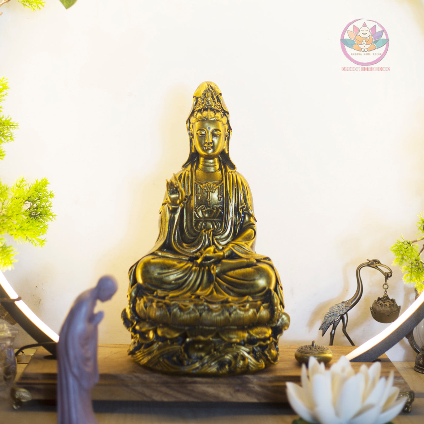 Gray Guanyin Statue 11.8” | Kuan Yin Goddess of Mercy Figurine | Resin Sculpture for Altar, Zen Home, Meditation, Spiritual Gift