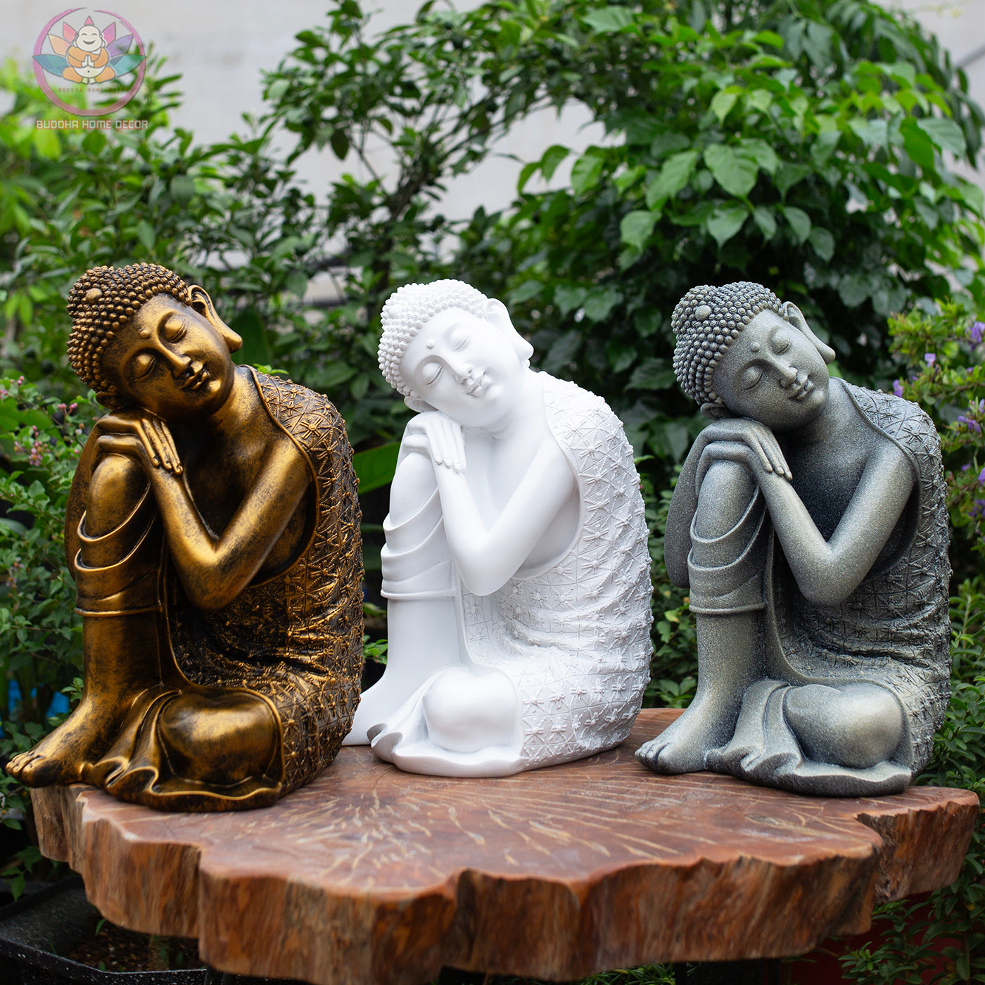 Resting Buddha Statue – 14.2" (36cm) Peaceful Meditation Figure | Handcrafted Resin Sculpture | Zen Decor in 3 Colors | Vietnamese Statue
