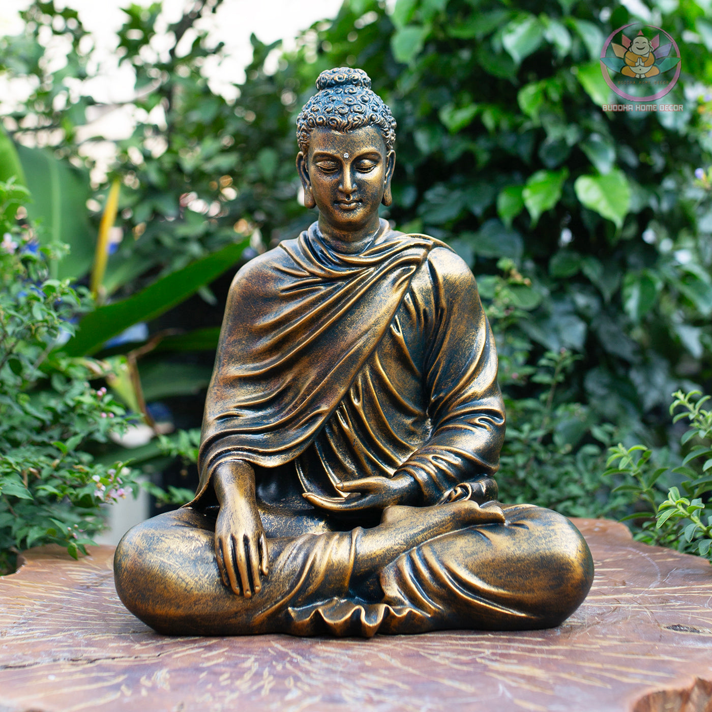 Bronze-Finish Buddha Statue – 14.6" Resin Shakyamuni Buddha Figurine – Zen Home Altar, Meditation Room, Asian Spiritual Decor Gift