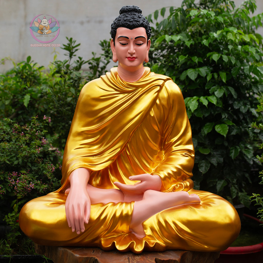 Shakyamuni Buddha Statue 29.5" – Large Composite Seated Buddha with Golden Robe