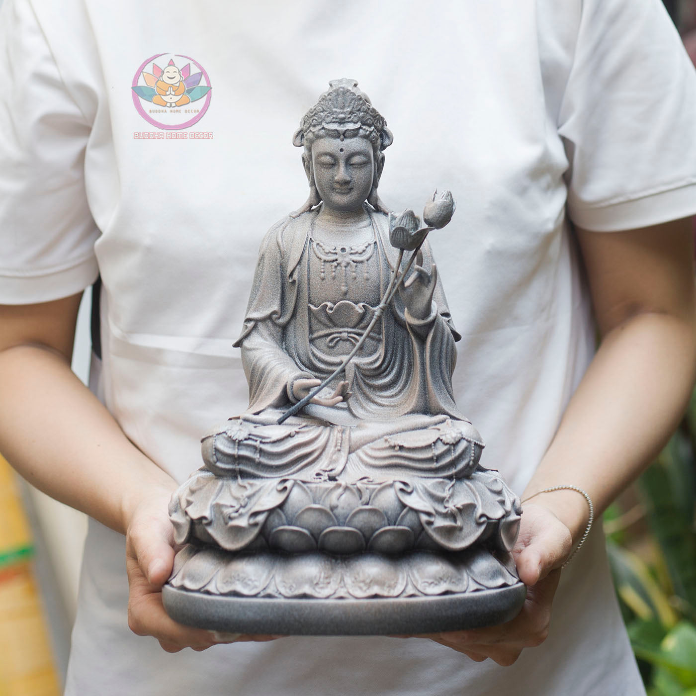 Mahasthamaprapta Bodhisattva Statue – Composite Gray Finish, Seishi Buddhist Sculpture, 30cm Altar Decor