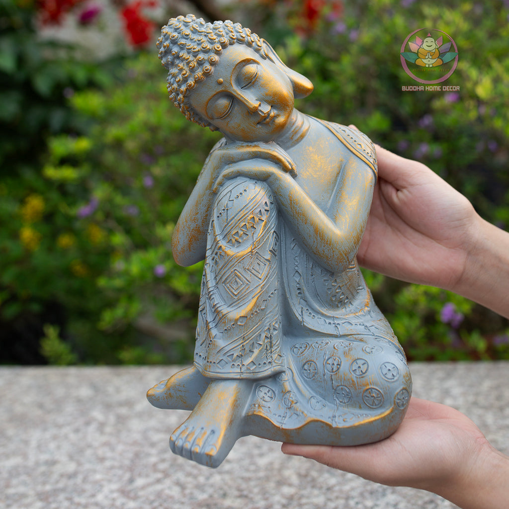 Antique bronze blue Sleeping Buddha Statue for Home Decor – Handmade Zen Buddha Sculpture