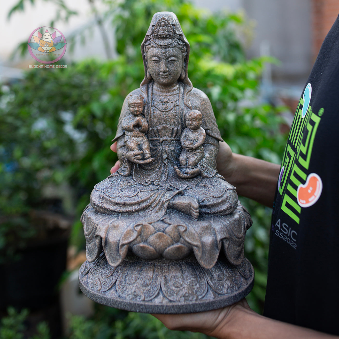 Quan Yin with Children Statue 11.8" | Granite Stone Finish | Guanyin Bodhisattva for Home Altar and Decor