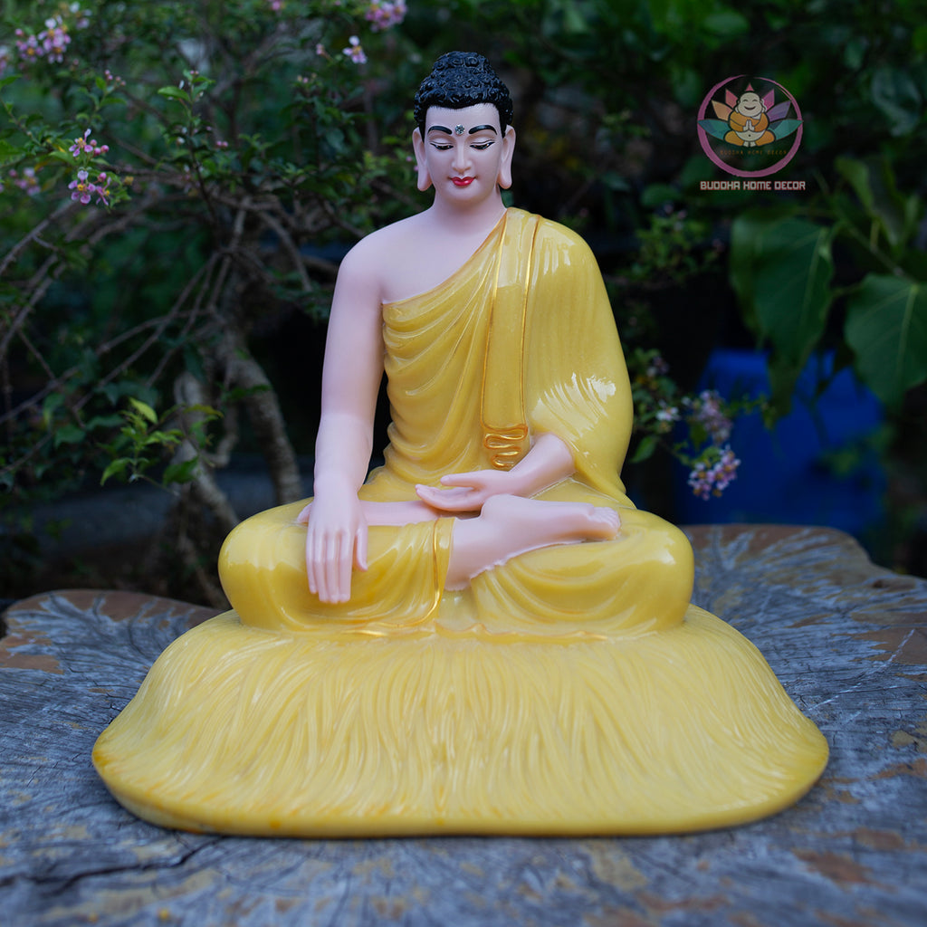 Shakyamuni Buddha Statue Yellow Stone Finish, Meditation Buddha Sculpture, Zen Buddhist Decor, Dhyana Mudra Buddha, Spiritual Home Altar Statue