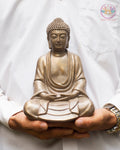 Small Stone Finish Buddha Statue – 9.8" Resin Meditating Buddha Figurine – Zen Altar, Meditation Space, Peaceful Home Decor Gift