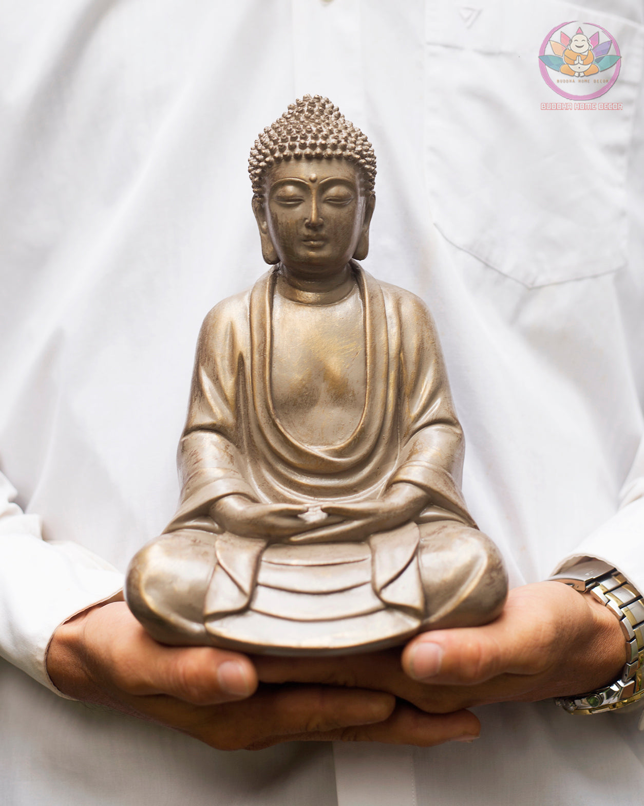Small Stone Finish Buddha Statue – 9.8" Resin Meditating Buddha Figurine – Zen Altar, Meditation Space, Peaceful Home Decor Gift