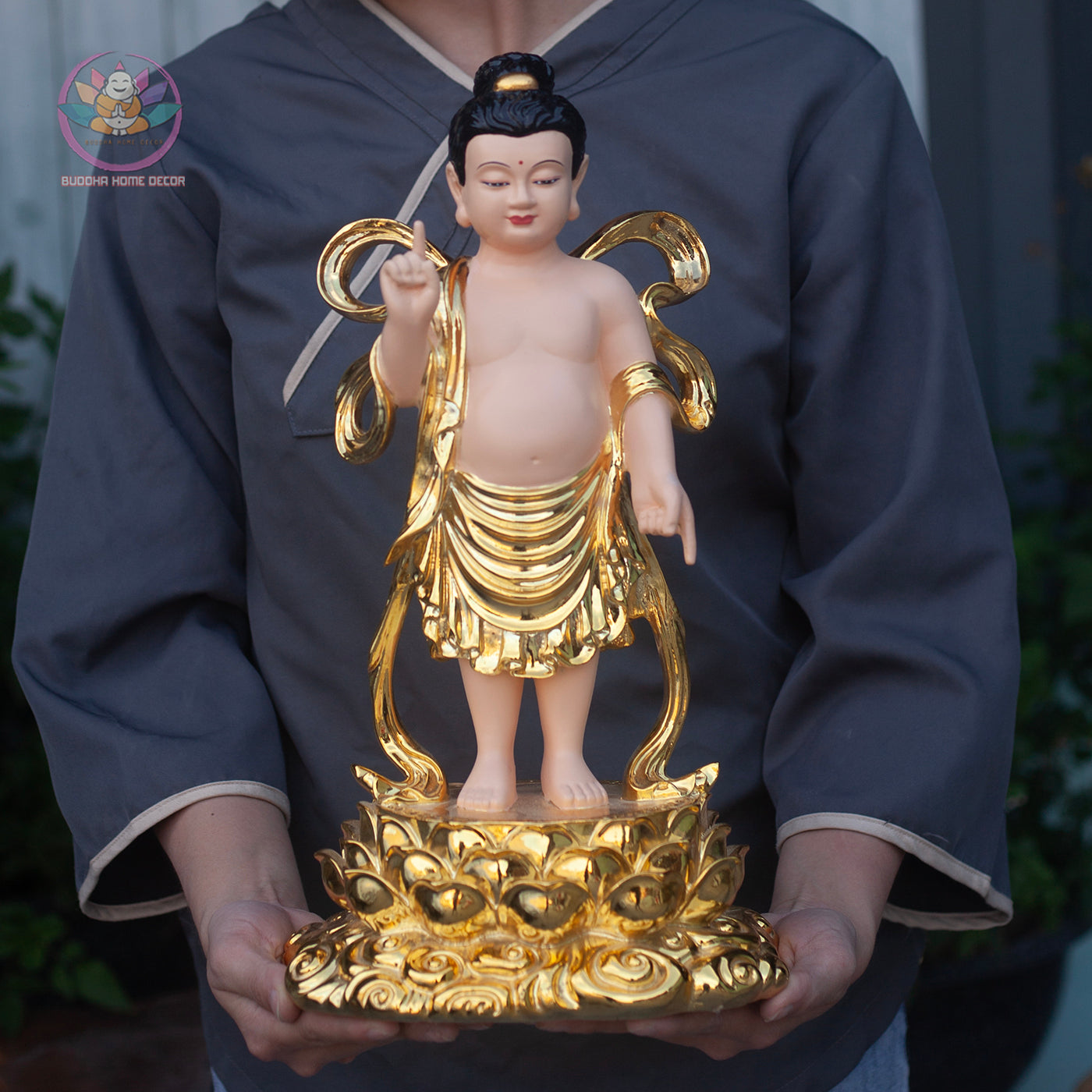 Baby Buddha Statue 15.7" – Resin Prince Siddhartha Birth of Buddha Figurine, Phật Đản Sanh Sculpture for Vesak, Buddhist Altar Decor