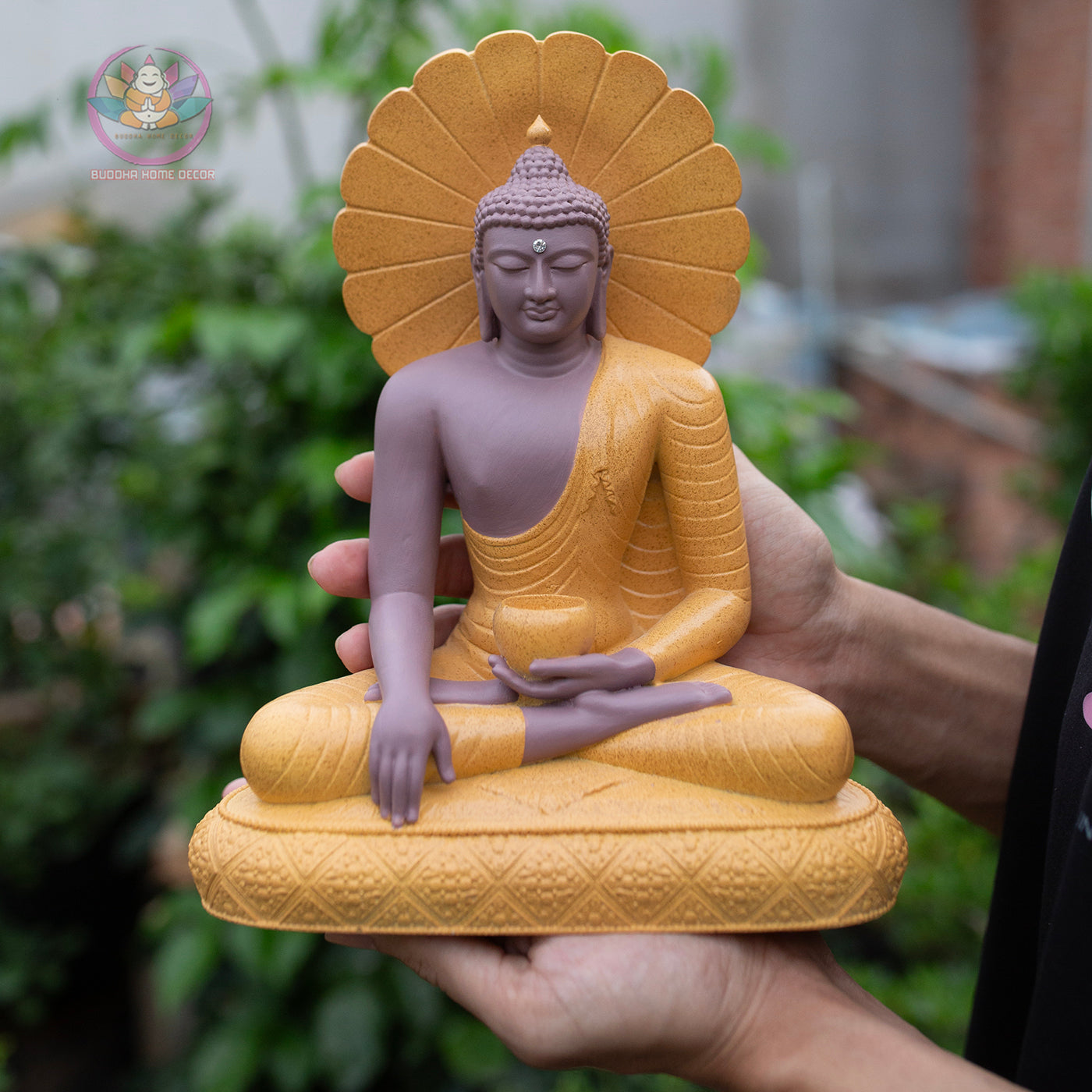 Jade Buddha Statue 9.4" – Resin & Stone Powder Seated Buddha with Halo