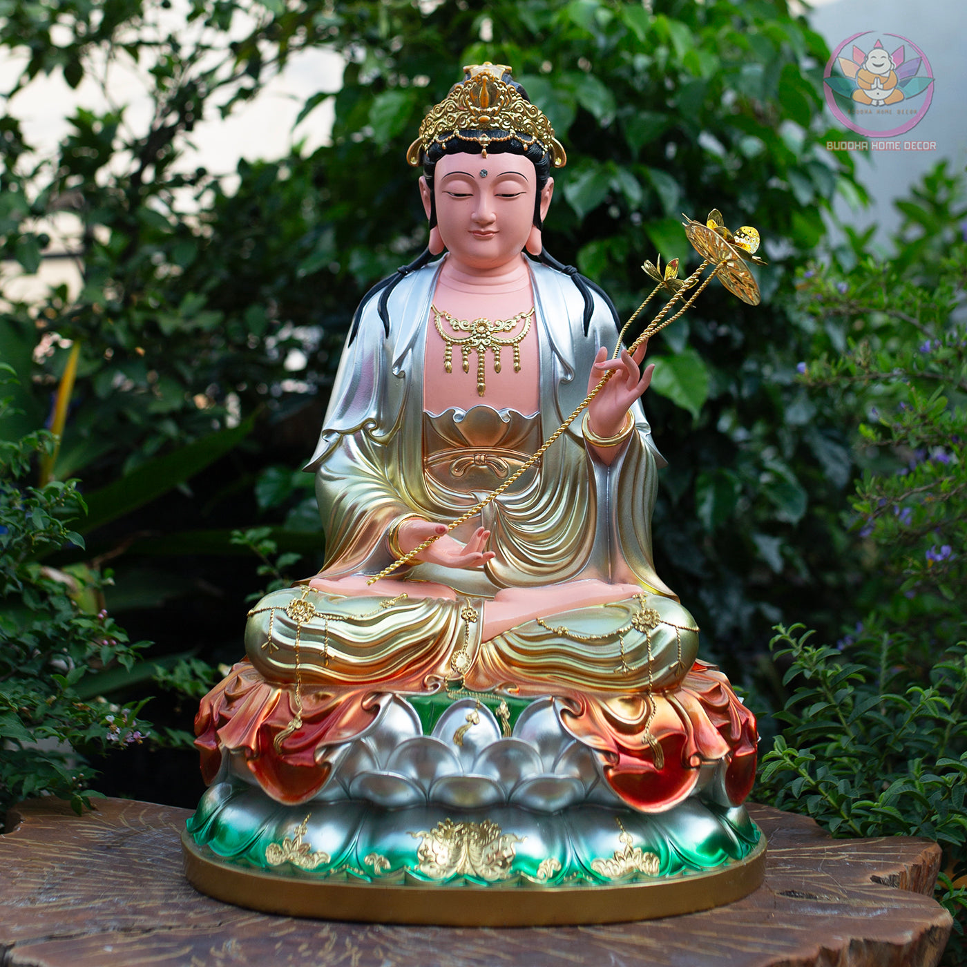 Multicolor Mahasthamaprapta Statue – 19.7" Resin Bodhisattva Figurine – Zen Home Altar, Meditation Space, Asian Spiritual Decor Gift