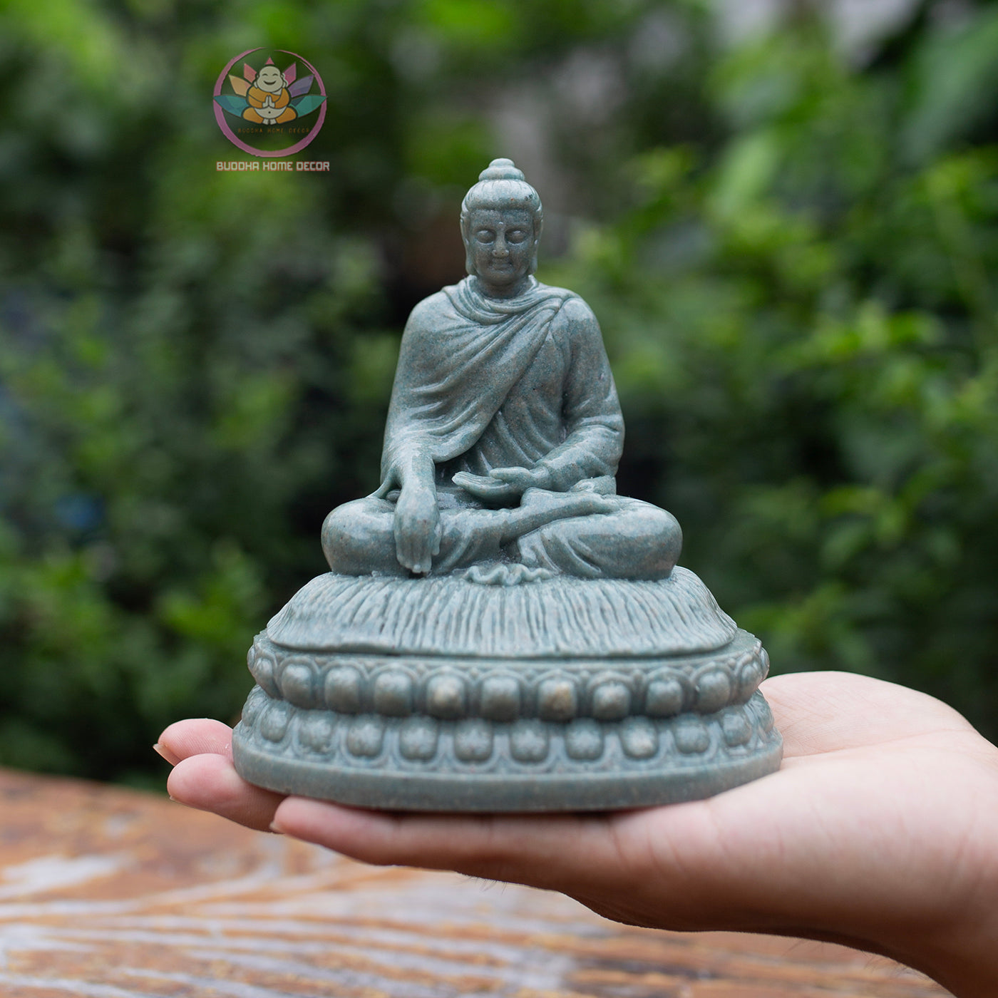 Mini Shakyamuni Buddha Statue – 5.1" Resin Stone Figurine | Small Meditating Buddha on Lotus