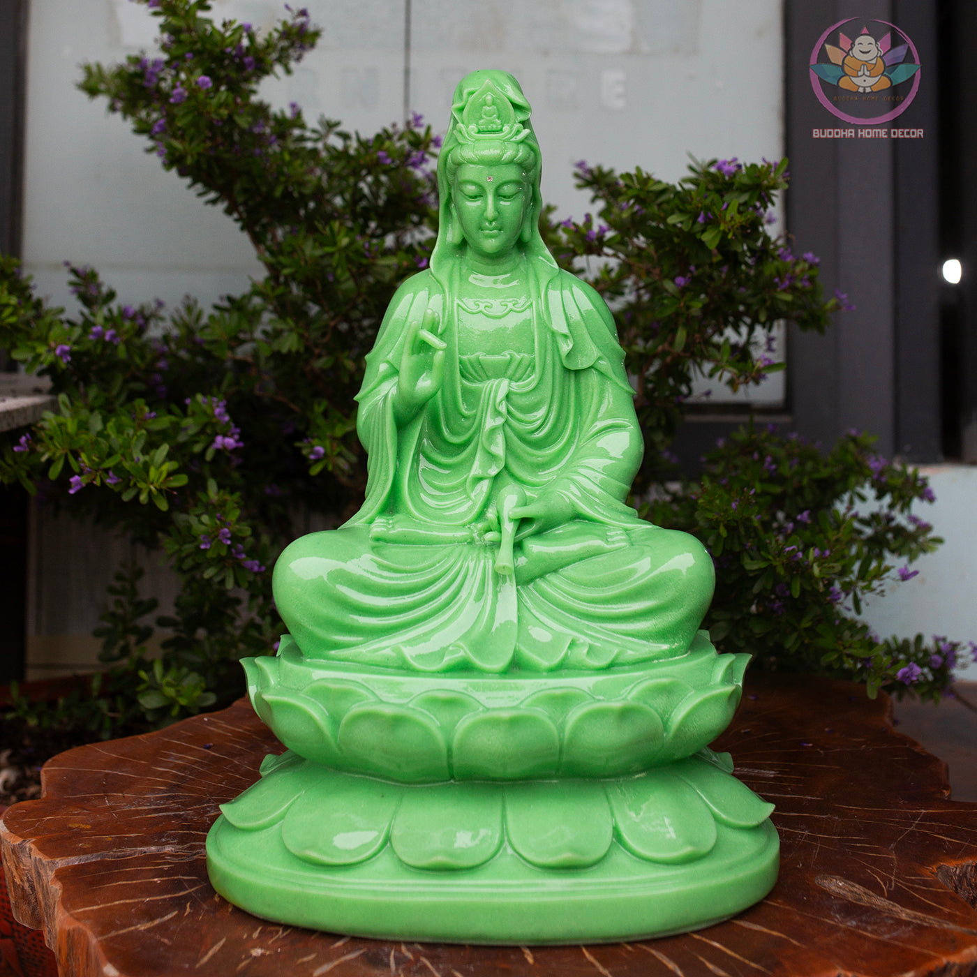 Jade Green Guanyin Statue – 17.7" Resin Kwan Yin Bodhisattva Figurine – Asian Spiritual Decor for Home Altar, Zen Space, or Meditation Gift