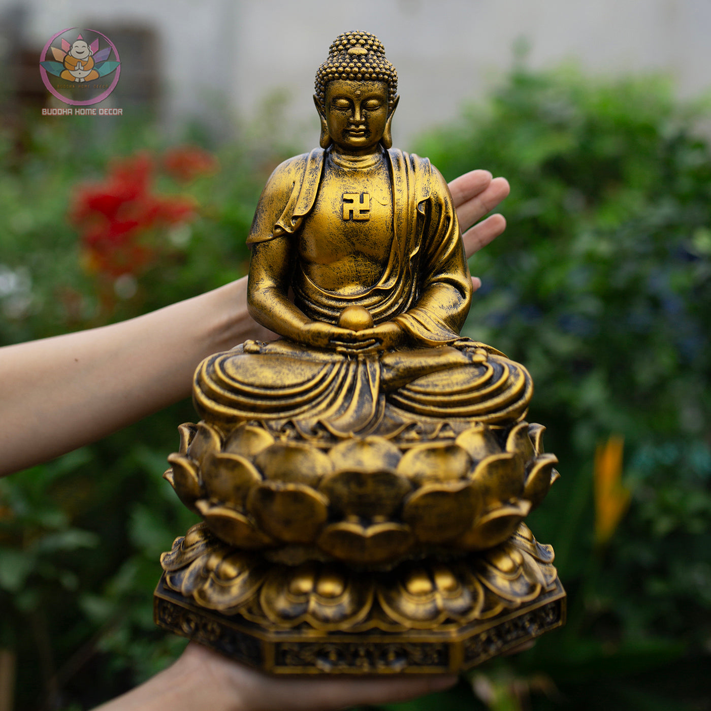 Medicine Buddha Statue – Antique Bronze Resin Sculpture – Healing Buddha, Zen Meditation Decor, Buddhist Altar Ornament, Spiritual Gift