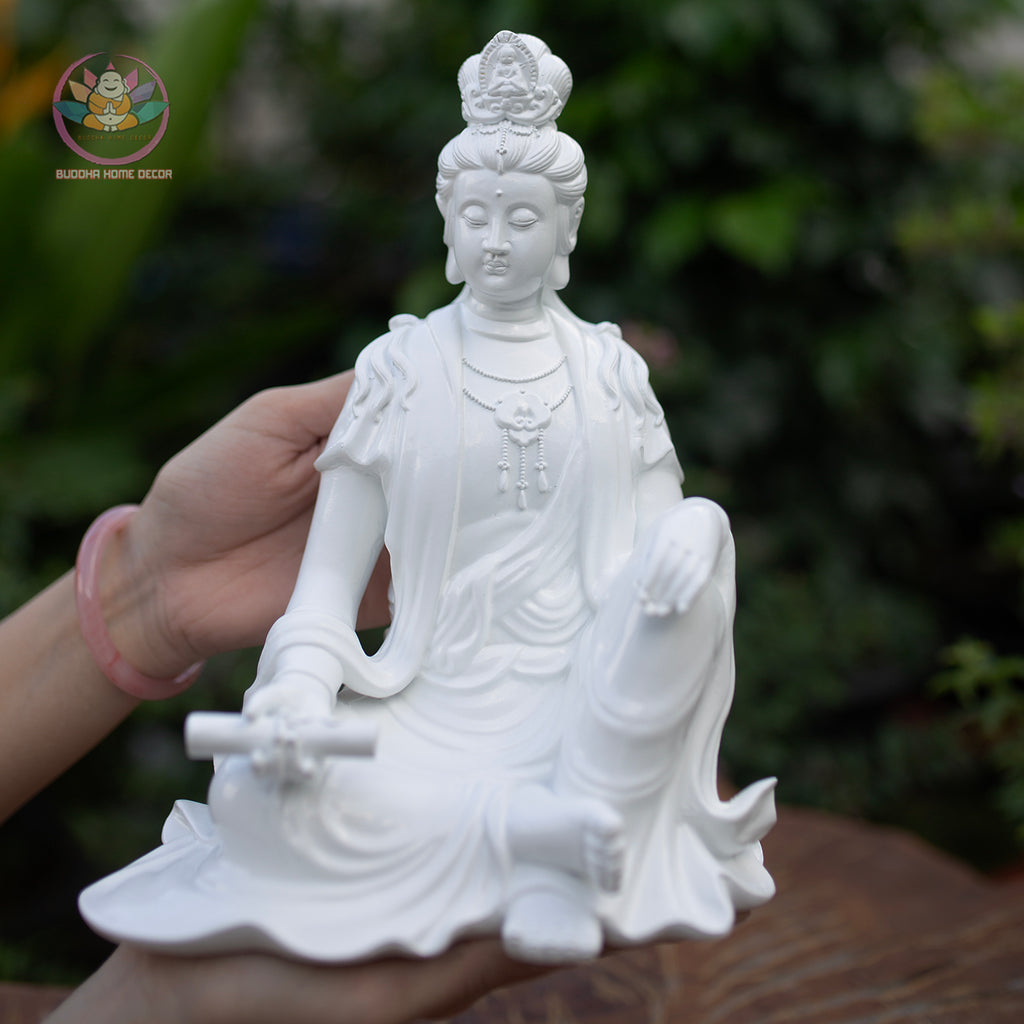 Seated Guanyin Buddha Statue 9.8" – Resin Kwan Yin Figurine, Goddess of Mercy Sculpture, Zen Home Meditation Altar Decor Gift