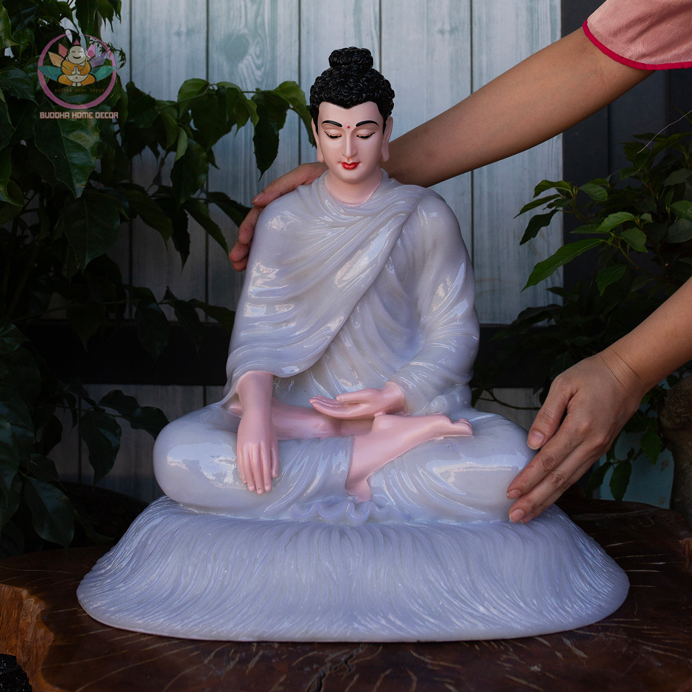 Quartz Stone Look Buddha Statue – 17.7" (45cm) | Shakyamuni Meditation Sculpture | Handcrafted Altar Decor | Vietnamese Buddhist Art