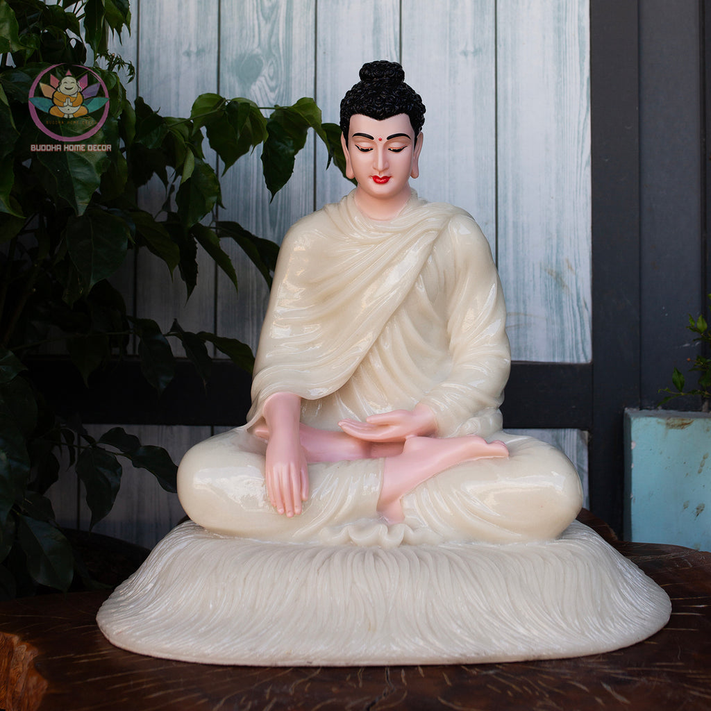 Quartz Stone Look Buddha Statue – 17.7" (45cm) | Shakyamuni Meditation Sculpture | Handcrafted Altar Decor | Vietnamese Buddhist Art
