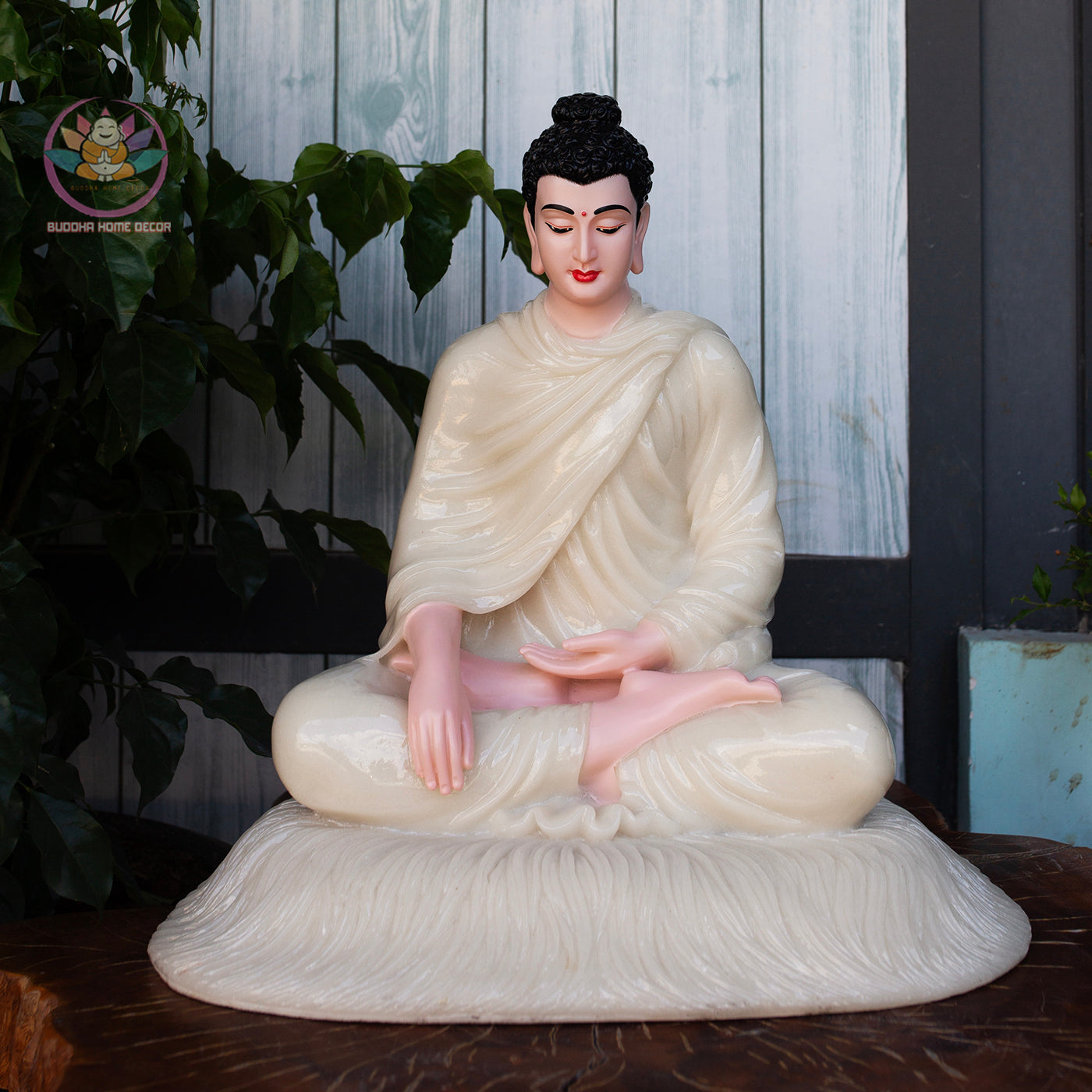 Quartz Stone Look Buddha Statue – 17.7" (45cm) | Shakyamuni Meditation Sculpture | Handcrafted Altar Decor | Vietnamese Buddhist Art