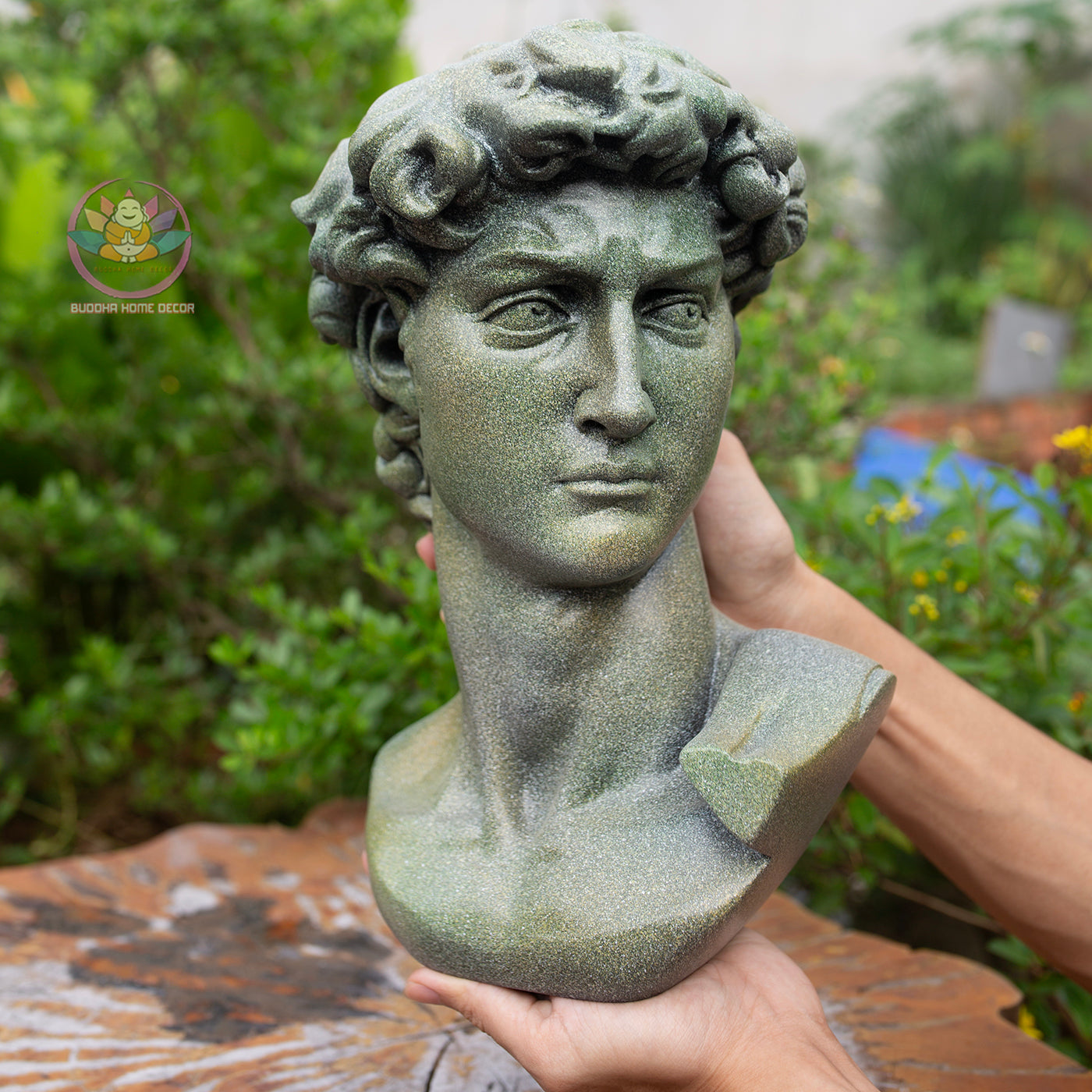 Green Stone Finish David Bust Sculpture: Renaissance Art Decor (30cm) | Roman Bust