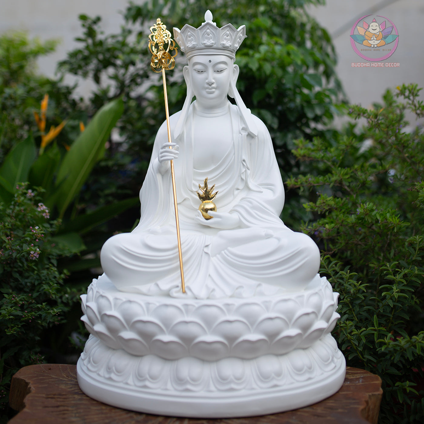 Ksitigarbha Bodhisattva Statue 25.6" – Large White Composite Jizo Buddhist Sculpture, Zen Altar Temple Decor