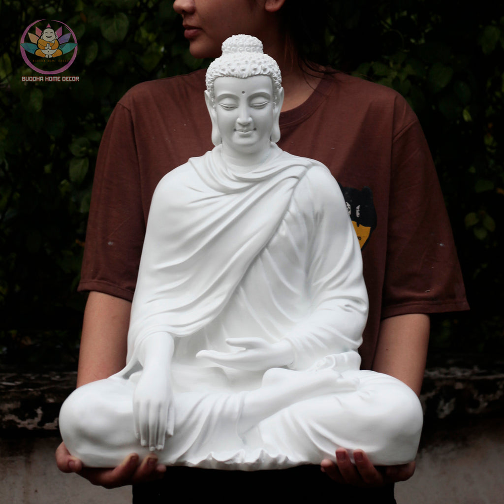 Blue-Grey Buddha Statue – 19.7" (50cm) Shakyamuni in Meditation | Satin Resin Finish | Handcrafted Buddhist Decor from Vietnam