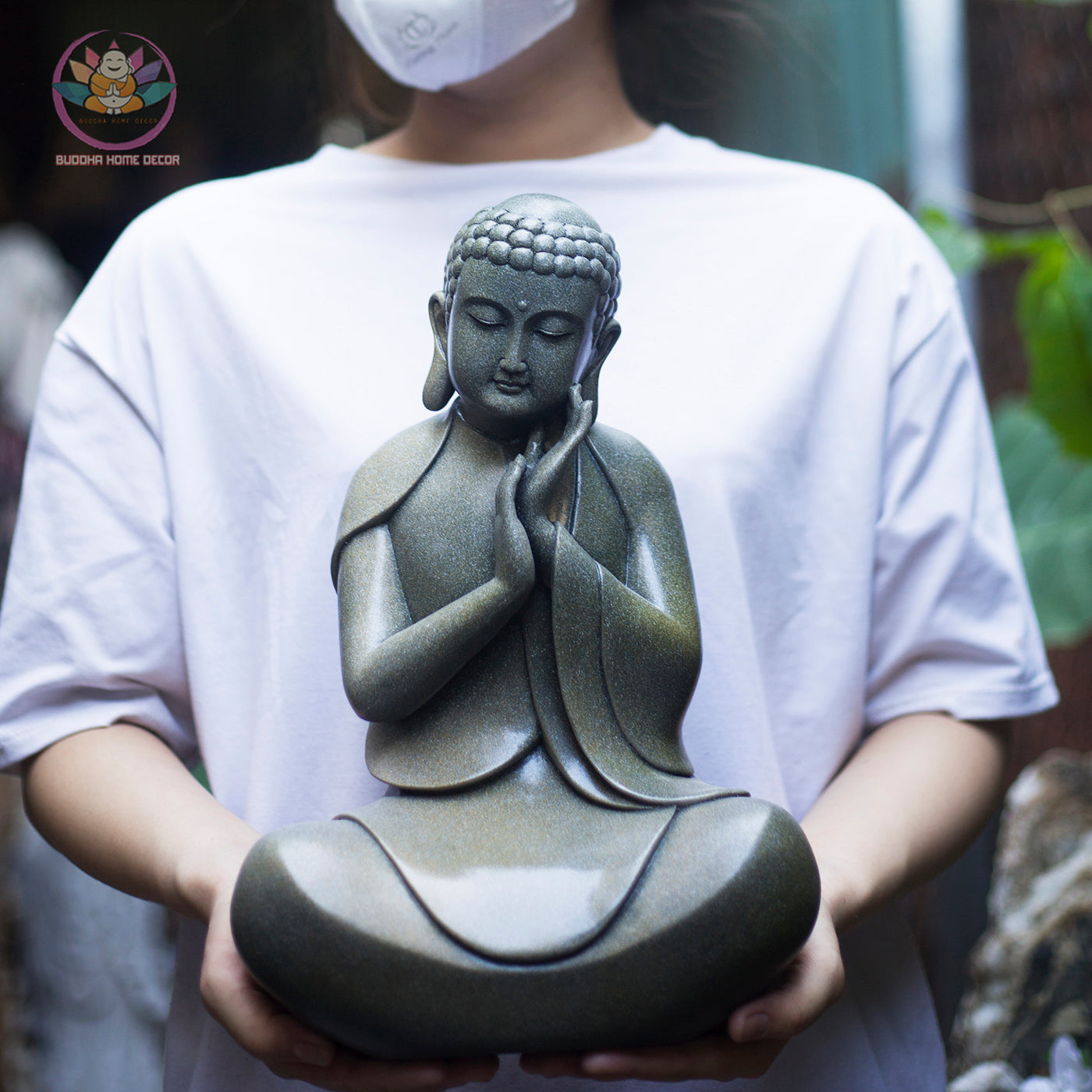 Modern Minimalist Peaceful Buddha - Zen Buddha Statue – 13.8" (35cm) | Stone-Effect Resin | Handmade Spiritual Decor from Vietnam
