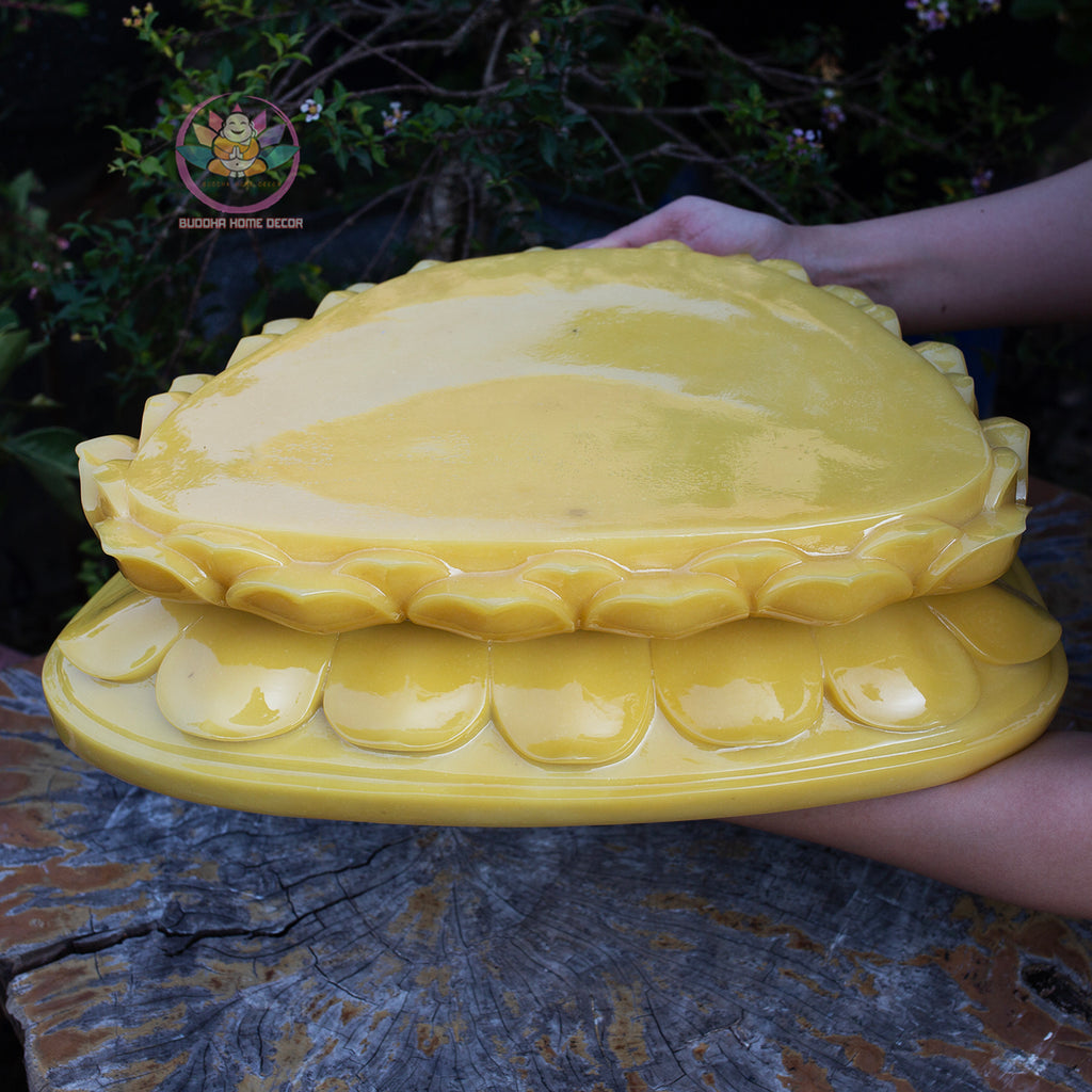 Shakyamuni Buddha Statue on 2-Layer Lotus Base – 50cm | Yellow Quartz Finish | Meditation Buddha | Spiritual Home Decor