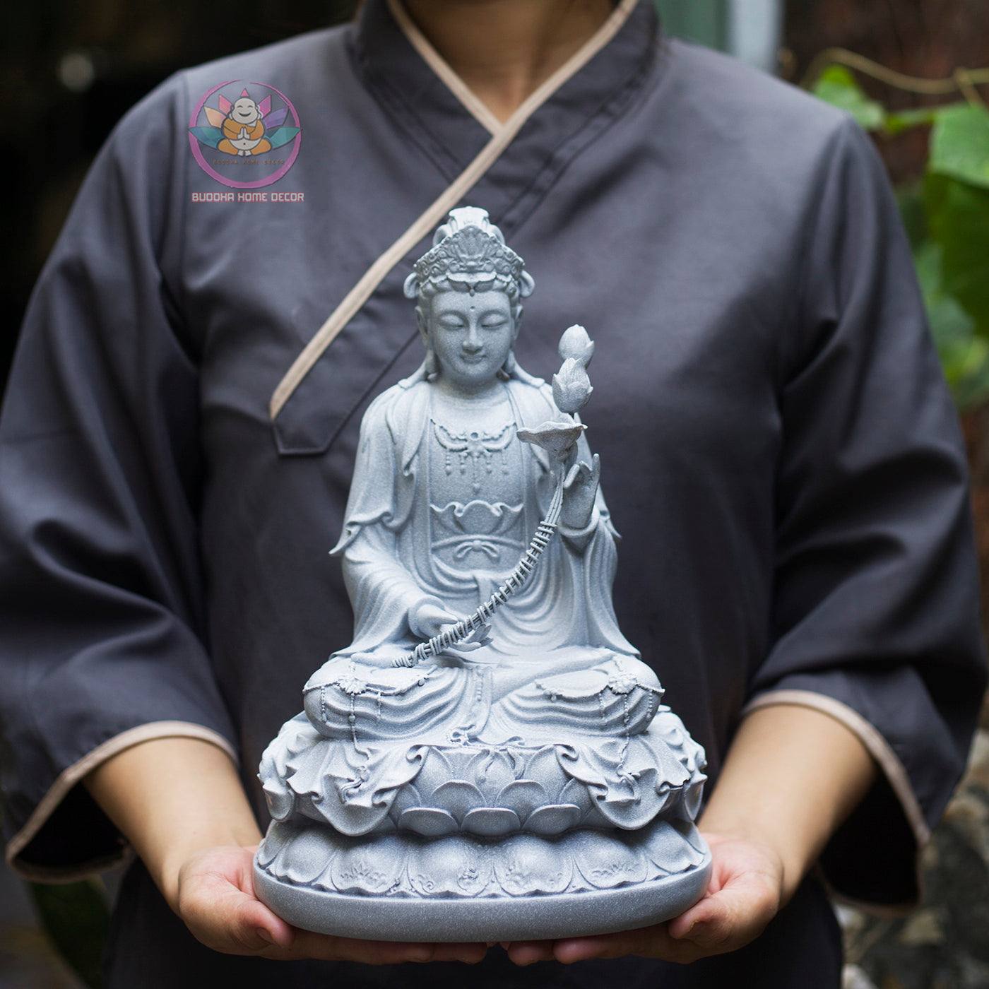 Mahasthamaprapta Bodhisattva Statue – Composite Gray Finish, Seishi Buddhist Sculpture, 30cm Altar Decor