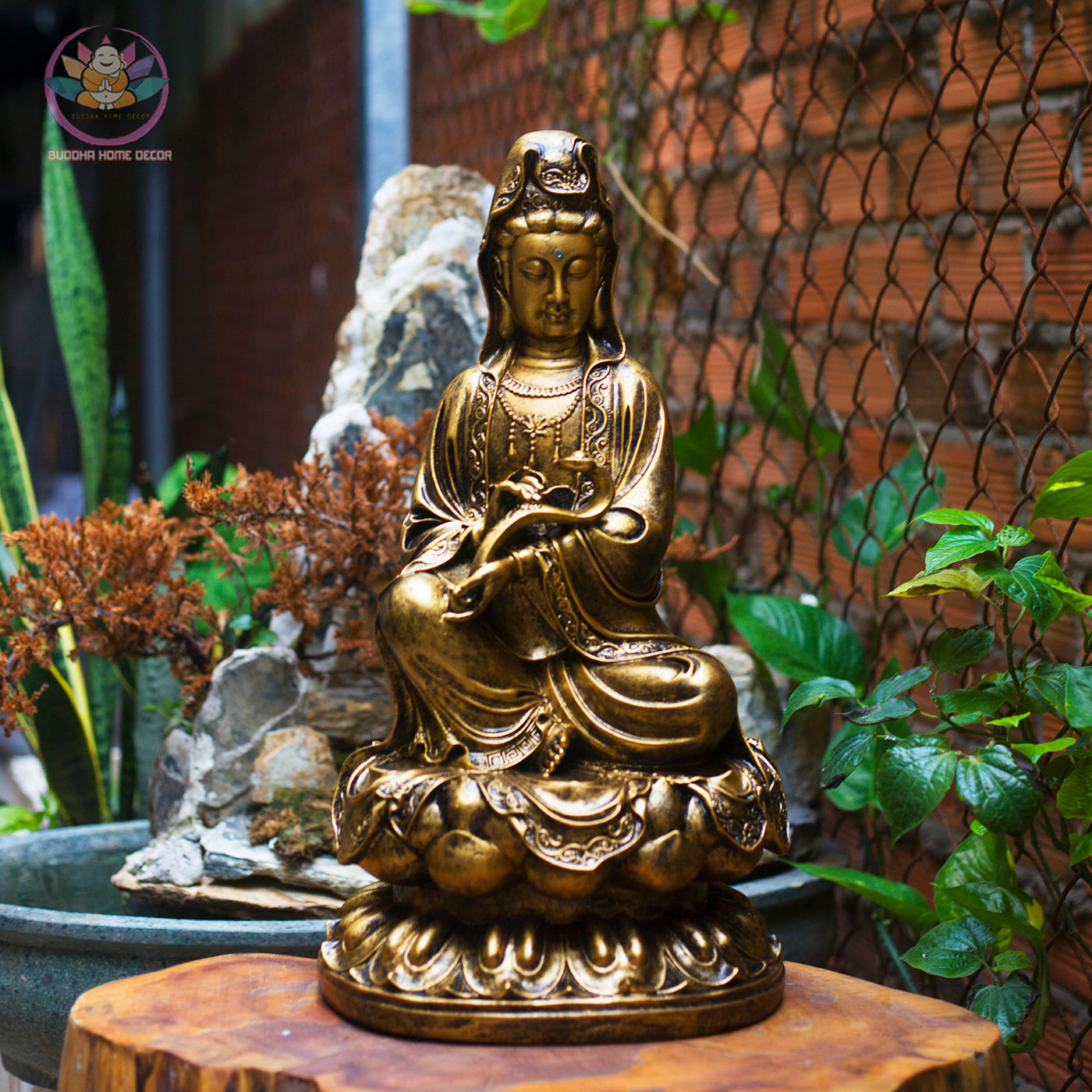 Bronze Guanyin Statue – 18.9" Resin Kwan Yin Bodhisattva Figurine – Zen Home Altar, Meditation Room, Spiritual Decor Gift