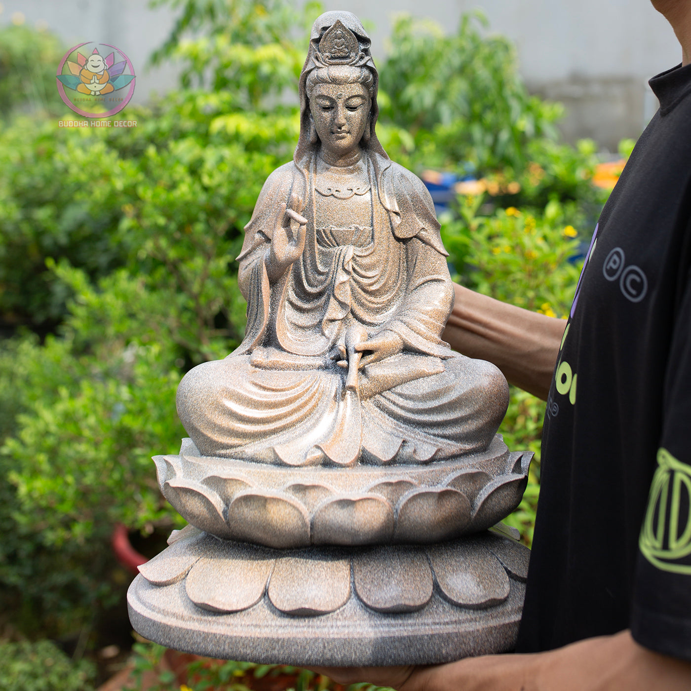 Guanyin Bodhisattva Statue 17.7" – Kwan Yin Seated on Lotus Pedestal, Goddess of Mercy Sculpture