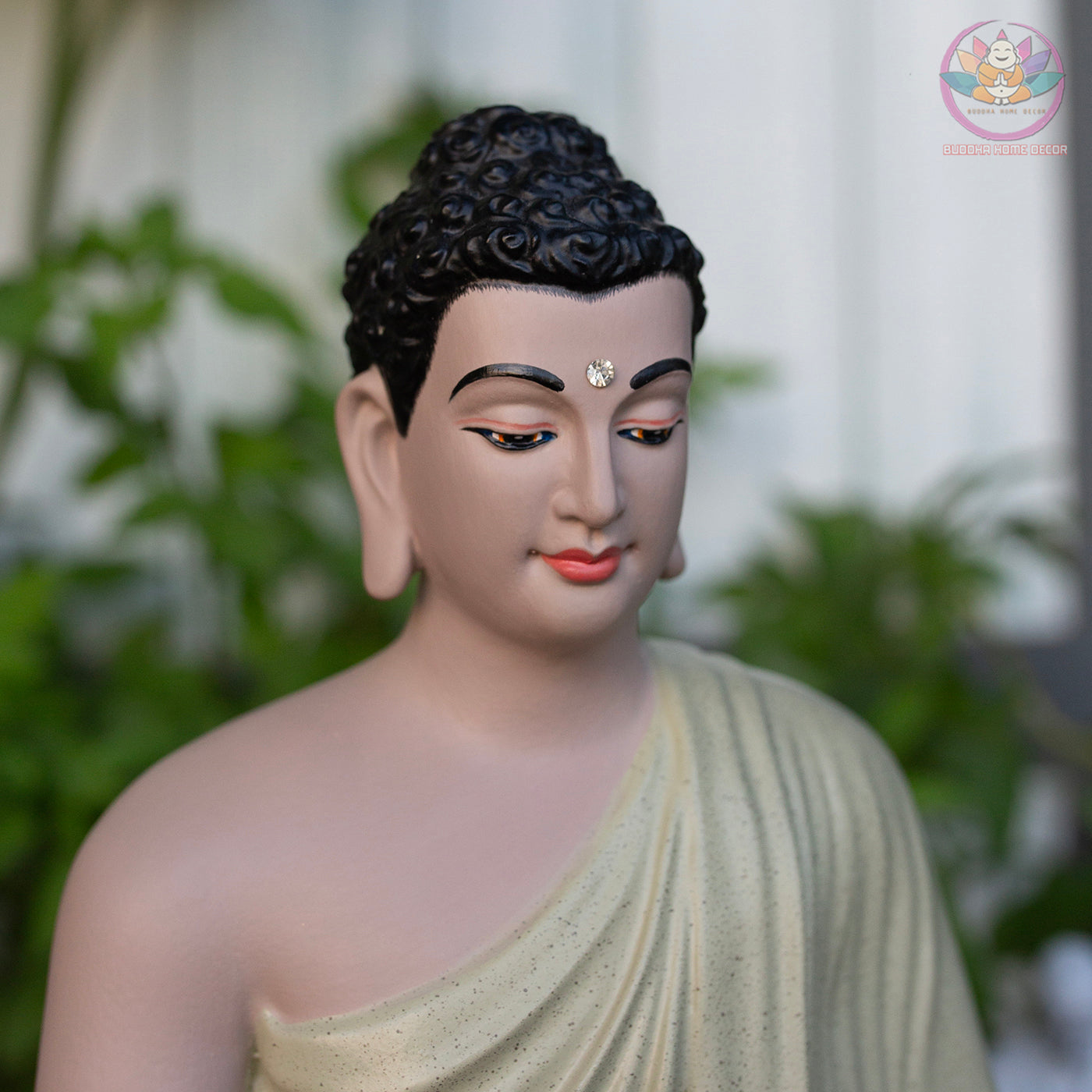 Cream White Shakyamuni Buddha Statue – 11.8" Resin Sculpture on Lotus Base | Elegant Buddhist Decor for Meditation & Home Altar