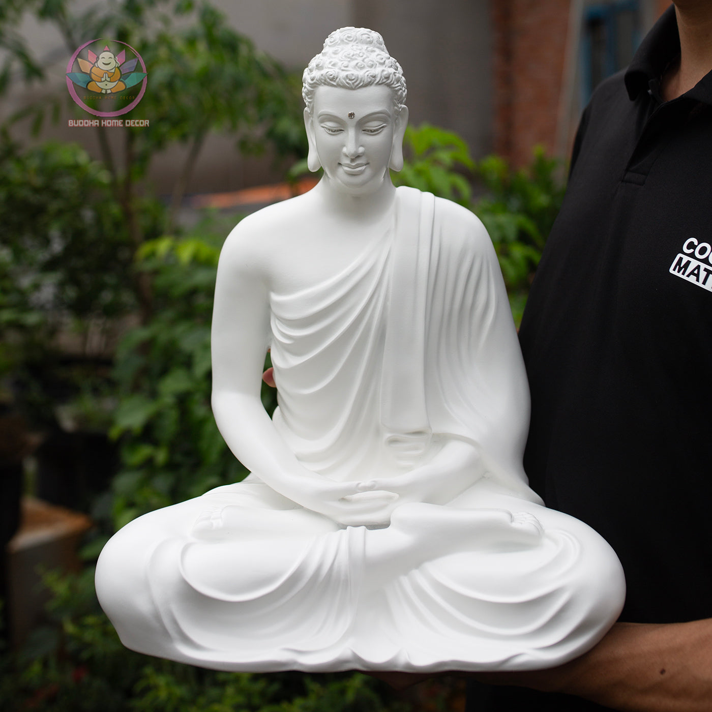 White Shakyamuni Buddha Statue – 37cm Resin Stone Sculpture | Meditating Buddha Figurine