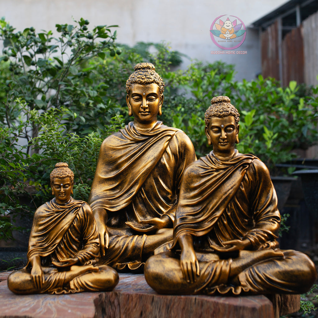 Shakyamuni Buddha Statue | Composite Resin and Stone Powder | Antique Gold Finish