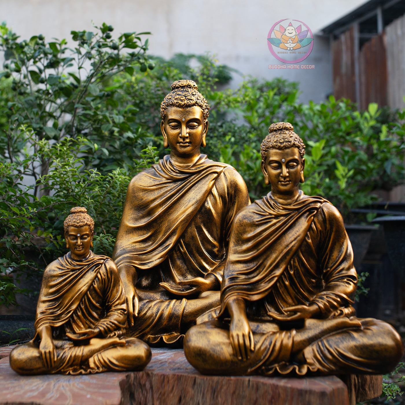 Shakyamuni Buddha Statue | Composite Resin and Stone Powder | Antique Gold Finish